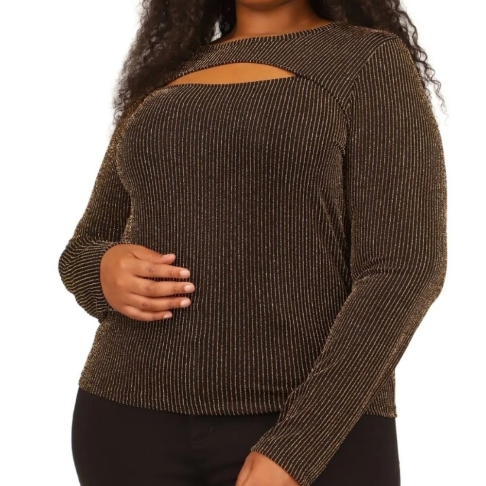 NWT Michael Kors Metallic Long Sleeve Black & Gold Cut Out Size 3X Petite